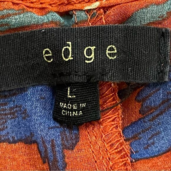 Edge Lightweight Sheer Printed Sleeveless Blouse Orange Blue Cream Size Large - Picture 6 of 12